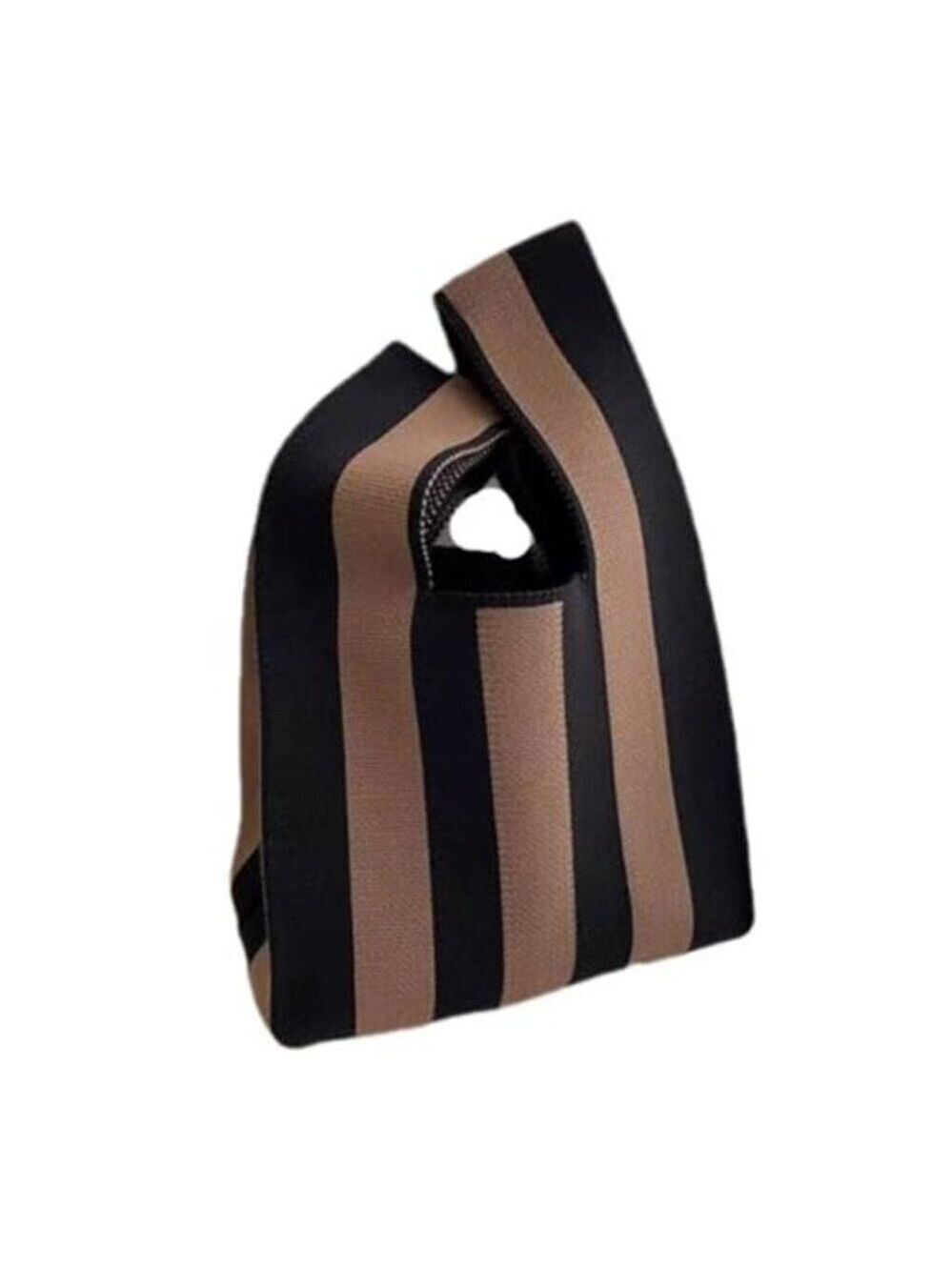 Striped Black White or Black Beige Knit Knot Bag Mini Canvas Tote